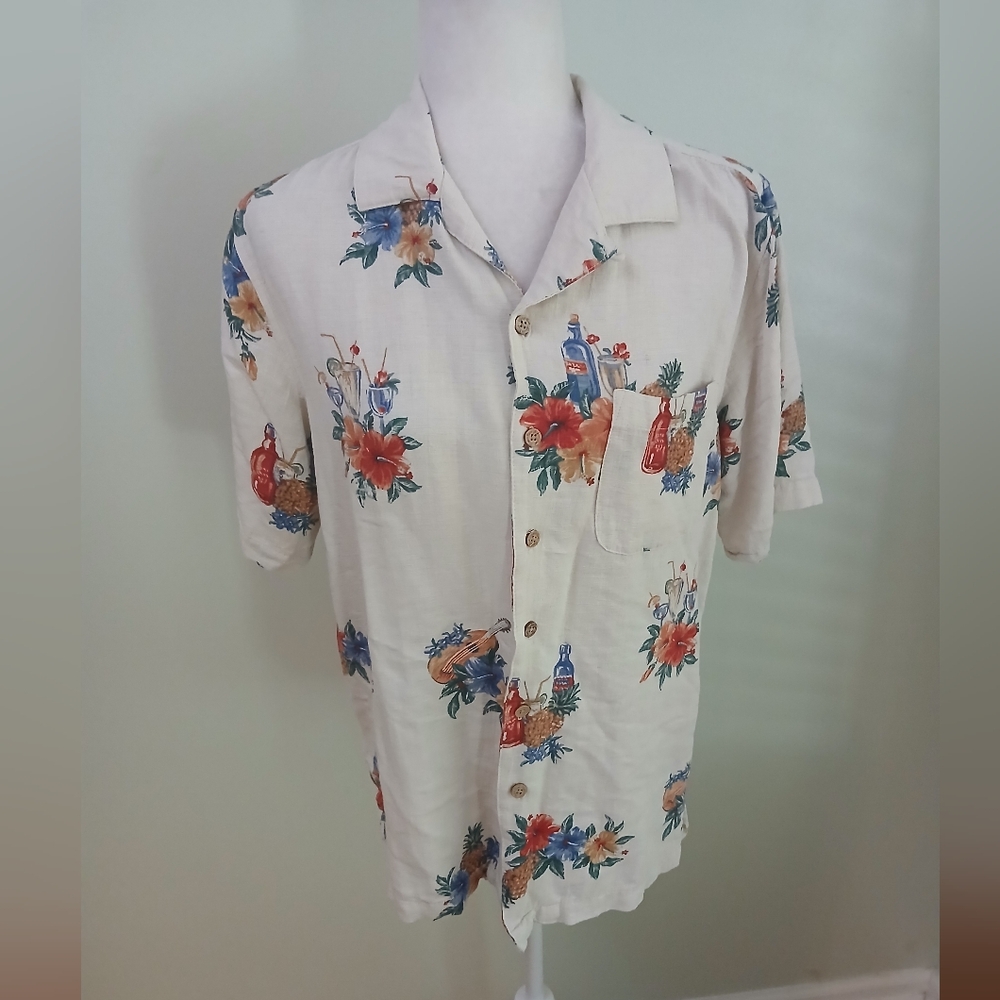 Batik Bay Silk Hawaiian Floral Margarita Short Sleeve Button Down Shirt